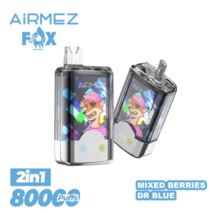 Airmez FOX 2 v 1 80K Puffs, tehnične specifikacije, mrežasti navitje, prozorna plastika, digitalni prikaz, 80000 pufov