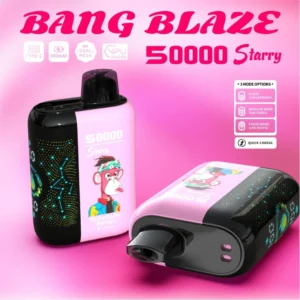 BANG BLAZE 50000 Puffs Starry, okus Strawberry Mango, zvezdni motiv, roza različica, 3 načina delovanja, dualni mrežasti navitje, 550mAh baterija, Type-C polnilec