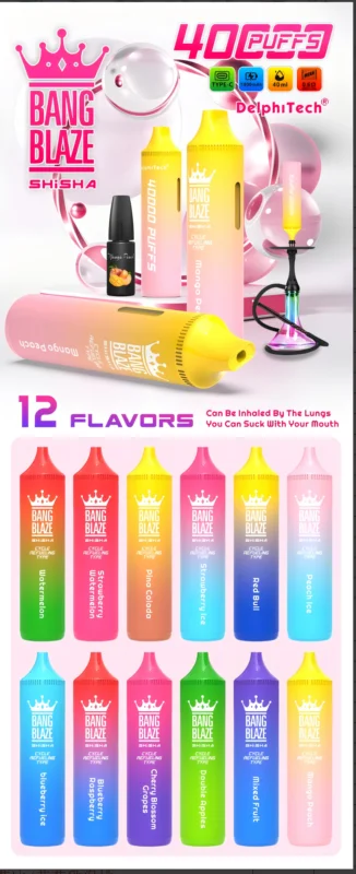 Bang Blaze Shisha 40K PUFFS e-cigareta z 12 različnimi voćnimi okusi