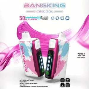 Bang King 50000 Puffs Ice Cool, dvojni prikaz, 5 stopenj prilagodljive hladnosti, roza-modra barva
