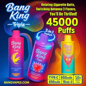 Bang King Triple 45000 Puffs 3v1, trije okusi, 3 v 1 stik, neon svetlobni slog