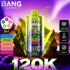 Bang Legend 120K Puffs 5 v 1, 5 prilagodljivih okusov, zelena barva, barvni gorilski motiv, 50ml E-Liquid, 5x mrežasti navitje, Type-C polnilec, digitalni prikaz